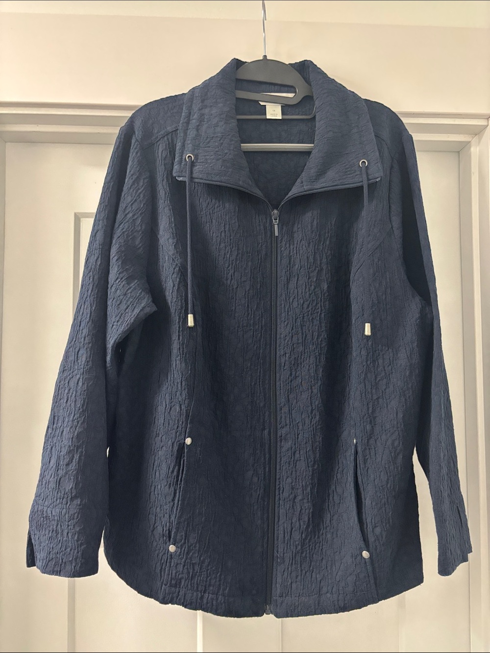 Women's Navy Quilted Zip-Front Jacket